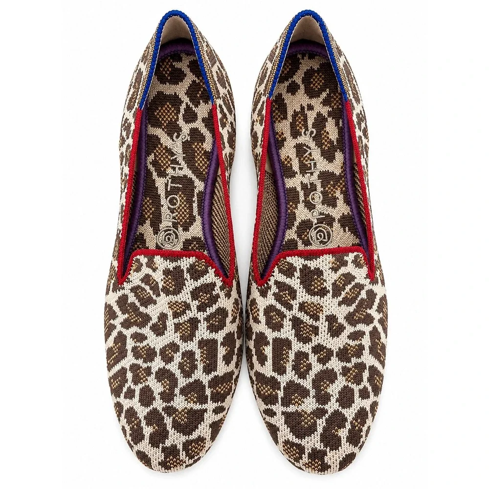 Rothy's The Loafer Mocha Spot Flats Women's Size 8.5 Leopard Animal Print